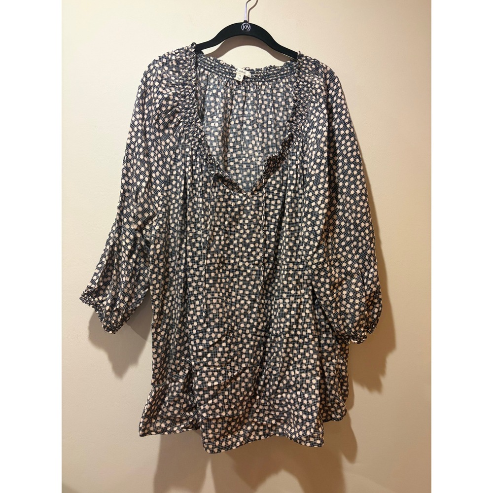 Womens Plus Size 3x Caslon 100% Cotton Boho Peasant Patterned Top Tunic Tie Neck